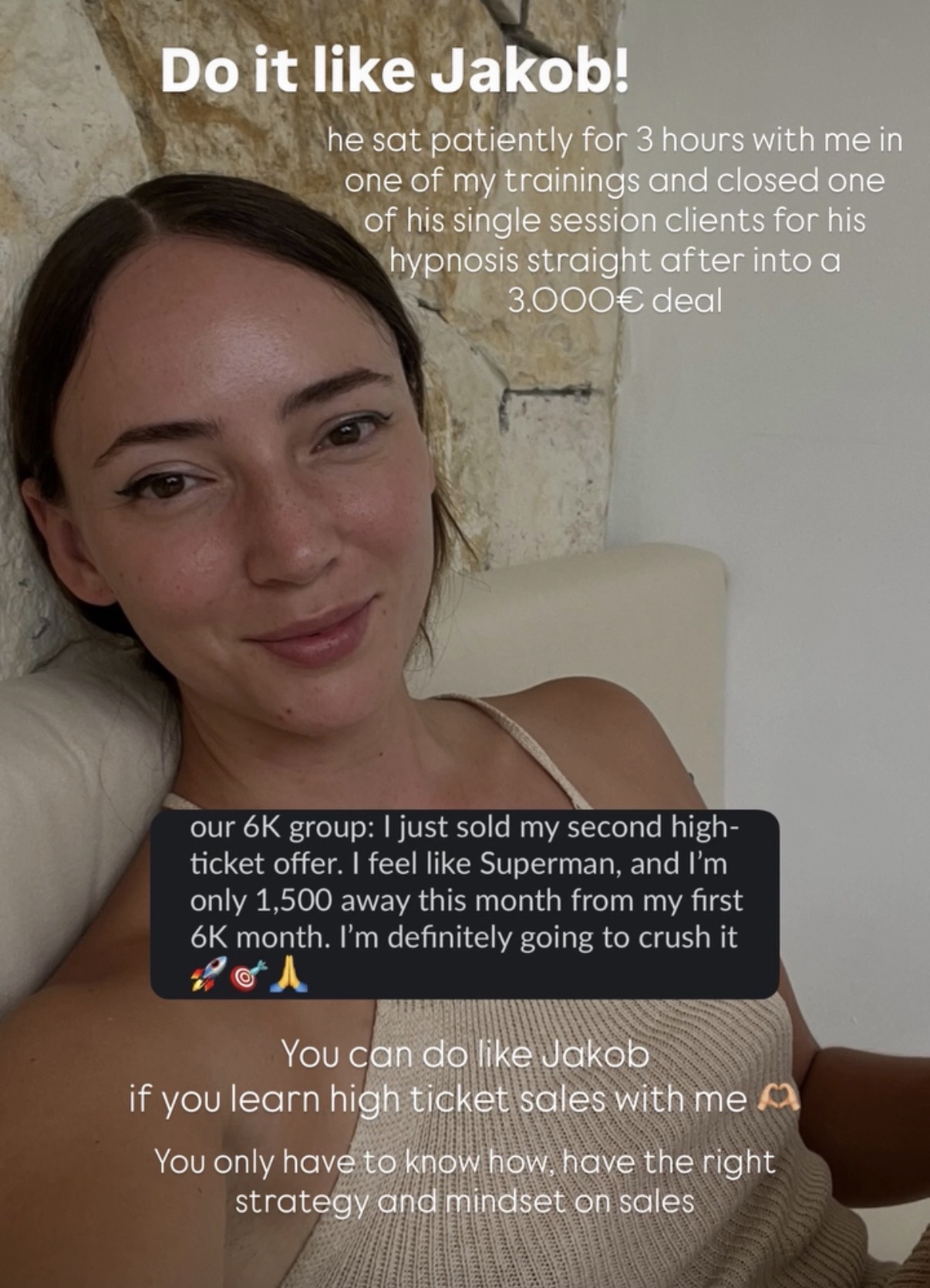 Client testimonial — Jakob closed a €3,000 package after training with Kinga